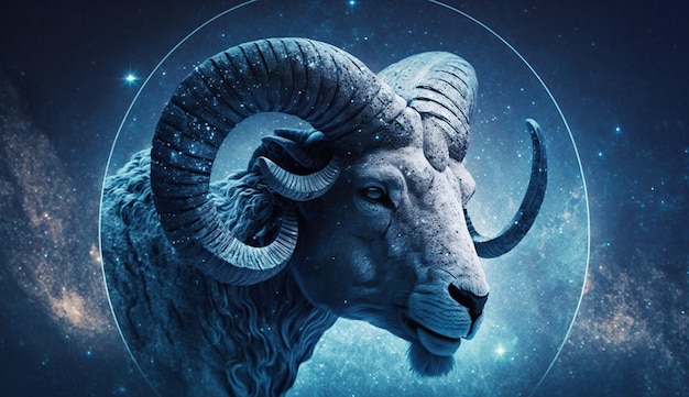 Sheep head in space with starry background Generative AI