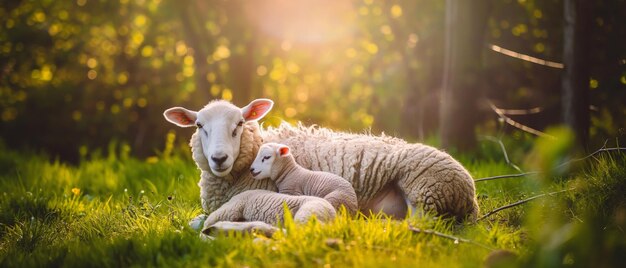 Sheep and her cub in nature Wallpaper