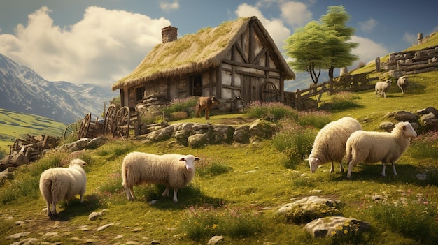 sheep household stable natural farming rural home generated ai sheeps animals exterior