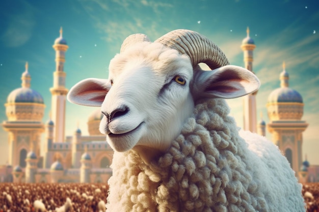 Sheep illustration complemented by an enchanting Islamic background