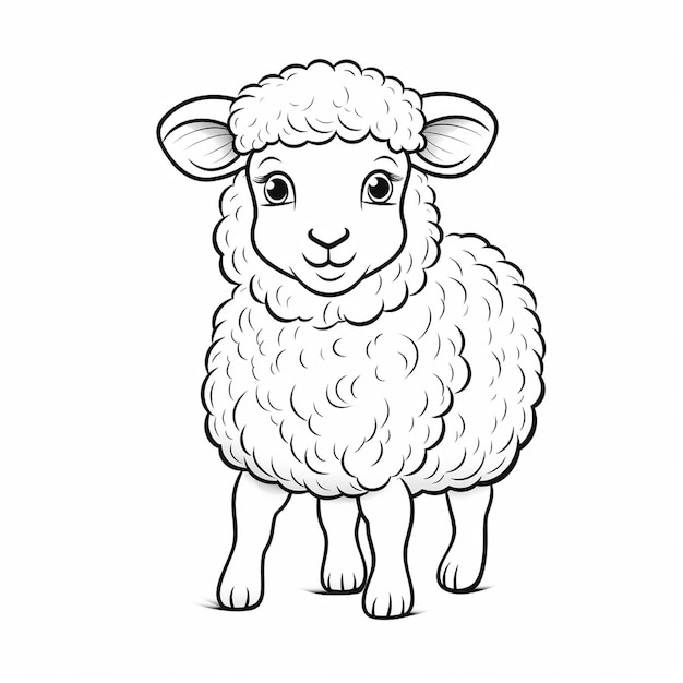 Foto schizzo di illustrazione di pecore semplice libro da colorare kawaii linea d'arte