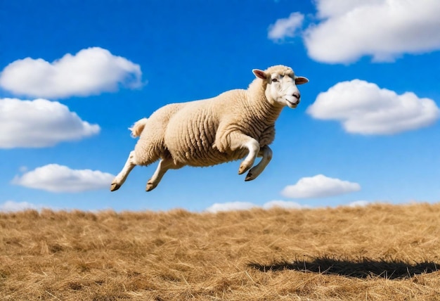 a sheep is in a field with a sky background