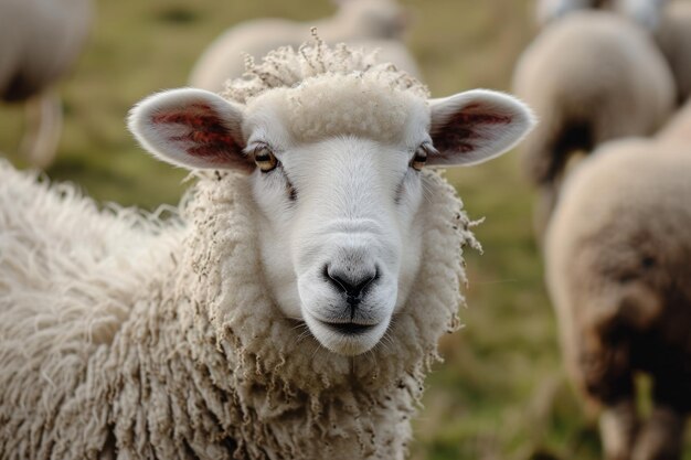 A sheep is looking away from the camera