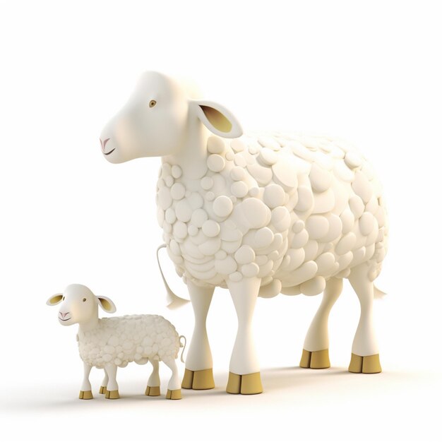 A sheep and a lamb are standing next to each other.