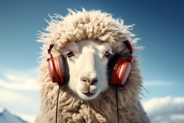 羊 や ラマ が ヘッドフォン を 着用 し て 音楽 的 な 脱出 に 潜む