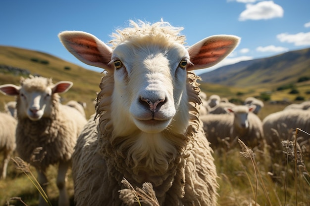 Пастбище овец в горах с видом на Ариэль