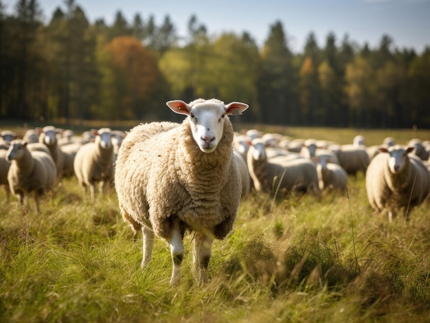 牧草地 の 羊