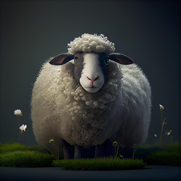 Sheep on the prairie in the evening 3d rendering