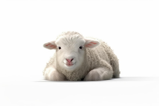 Sheep Resting on a White Background Generative AI