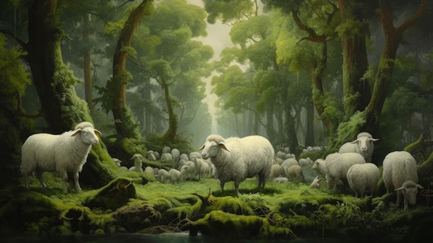 Sheep Rutting In Lush Forest