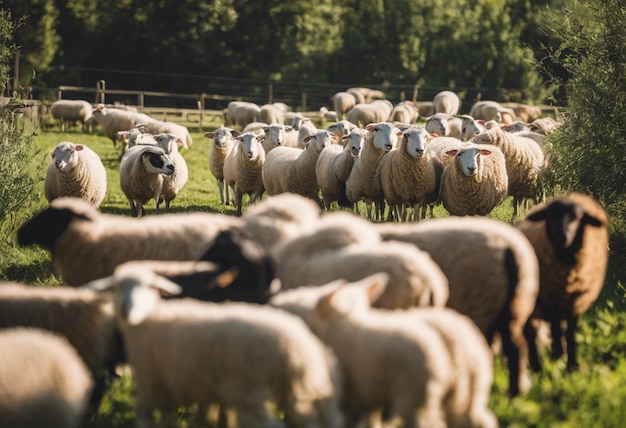 Photo sheep serenity a tranquil glimpse into rural farm life