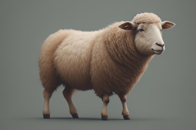 Sheep on a solid color background Photo in old color image style ai generative