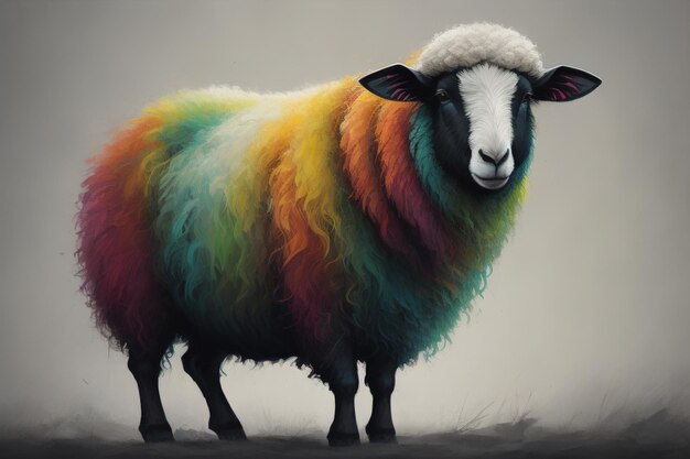 Sheep on a solid color background Photo in old color image style ai generative