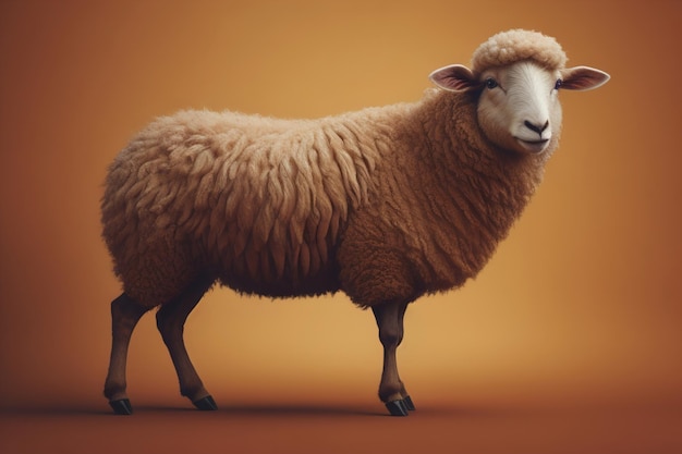 Sheep on a solid color background Photo in old color image style ai generative