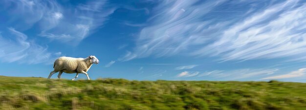 Photo a sheep sprinting through the field