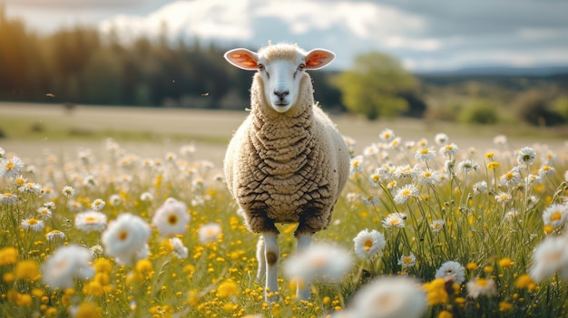 草の茂ったジェネレーティブ・アイに立っている羊