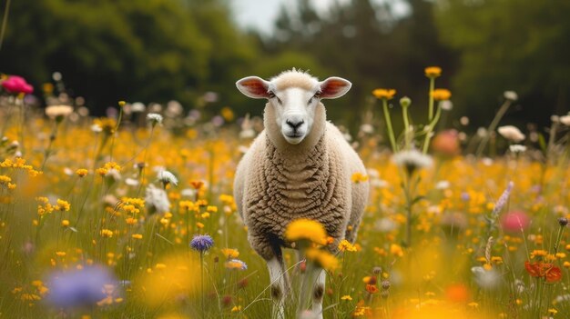 A sheep standing in a grassy Generative Ai