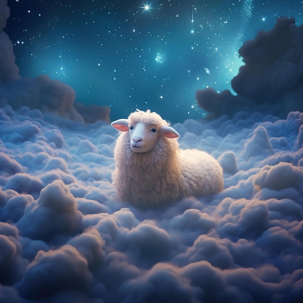 a sheep that is laying in the clouds