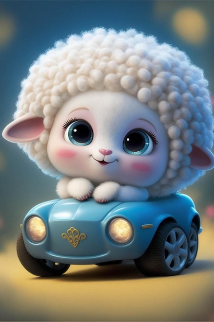 Sheep that is sitting in a car generative ai