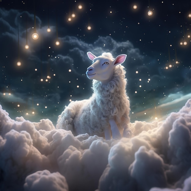雲の中に座っている羊