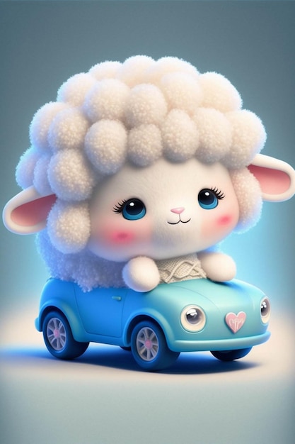 Sheep that is sitting in a toy car generative ai