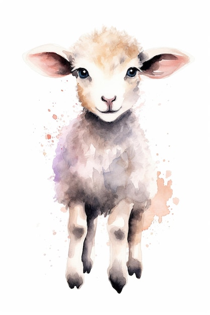 Sheep watercolor clipart cute isolated on white background with Generative AI Technology