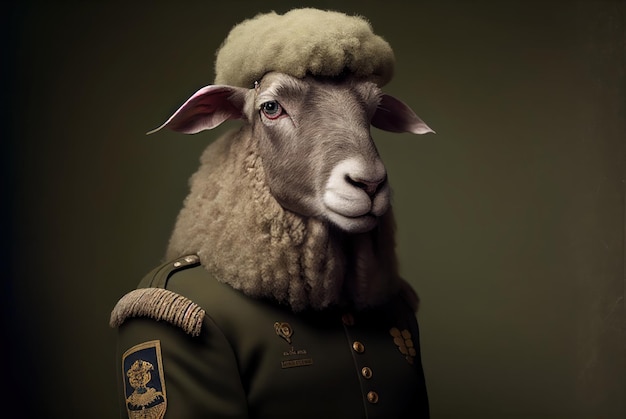 Photo a sheep wearing a green jacket with the word police on it.