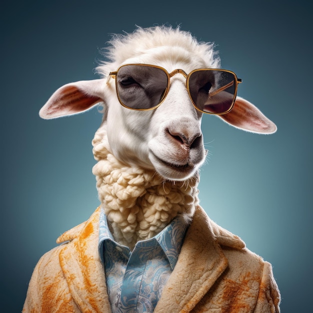 太陽メガネをかぶった羊