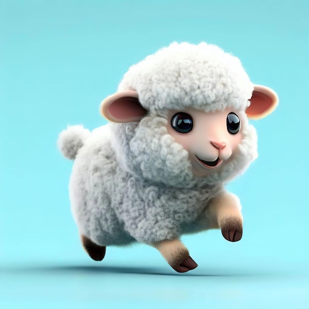 A sheep with blue eyes and a white nose is running.