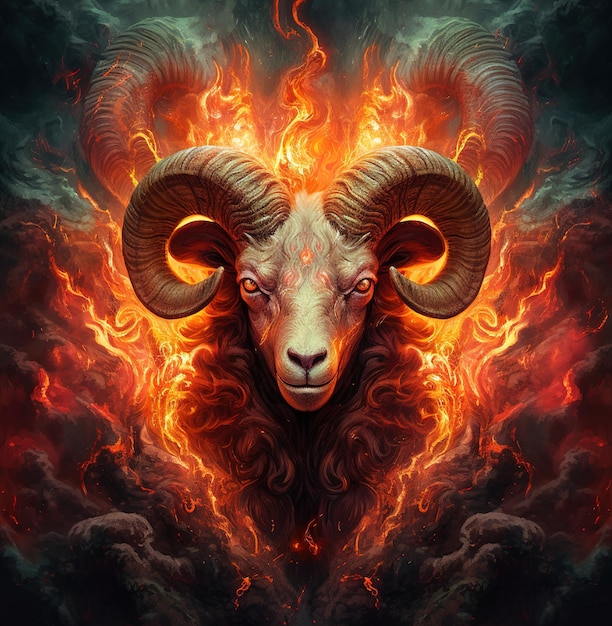 Premium AI Image | A sheep with a fire on its head is shown in this ...