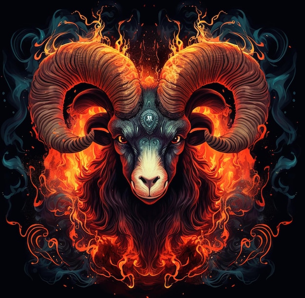 A sheep with a fire on its head is shown in this illustration