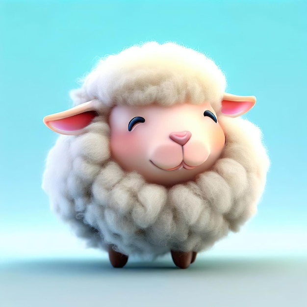 A sheep with a fluffy face is walking on a blue background.