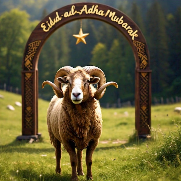 Foto una pecora con una capra su di essa si trova di fronte a un cancello che dice quote dio quote