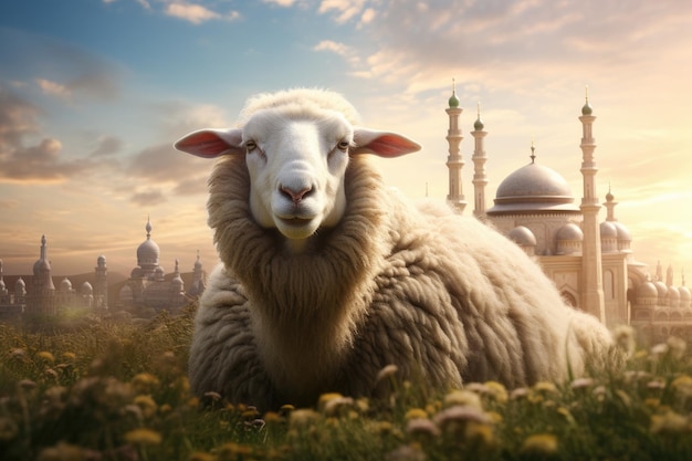 sheep with mosque background