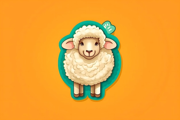 A sheep with a tag on it is on an orange background.