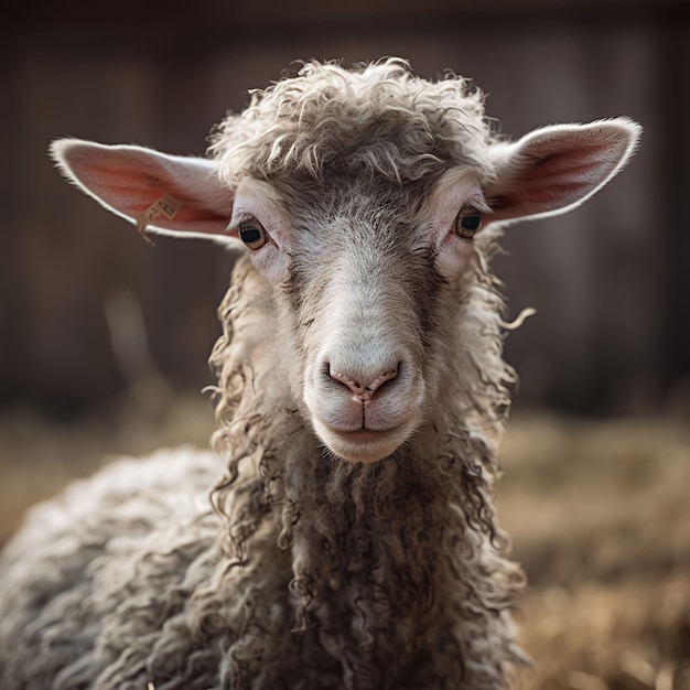 A sheep with a white face and a tag on its ear.