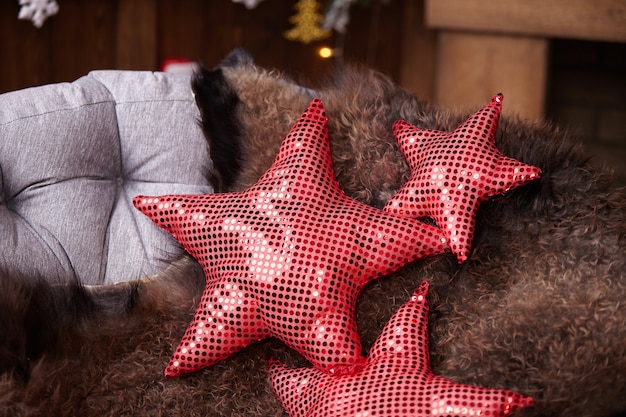 Photo sheepskin on the chair and stars