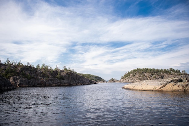 Sheer cliffs on Ladoga skerries Granite island of Sortavaly