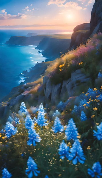 Sheer Cliffside Wildflowers Wallpaper