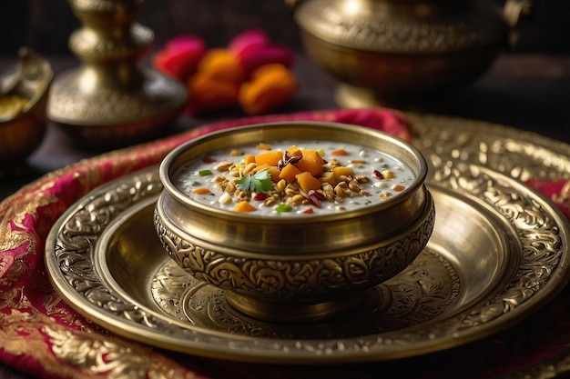 Photo sheer khurma in antique brass bowls