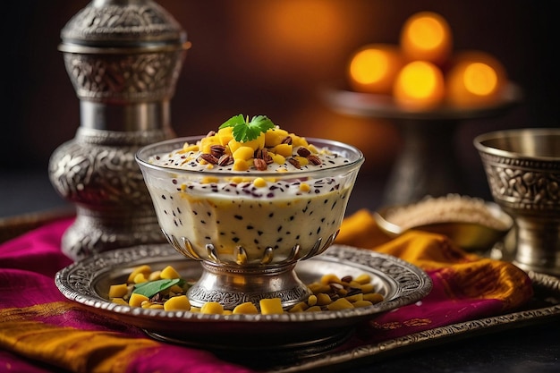 Foto sheer khurma on artistic dessert stand