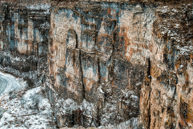 Sheer rock ridge in winter