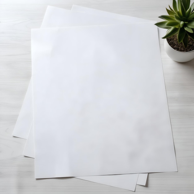 Photo sheet of blank white paper on table mockup