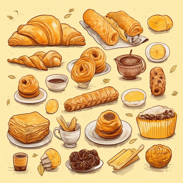 sheet of different pastries and cakes