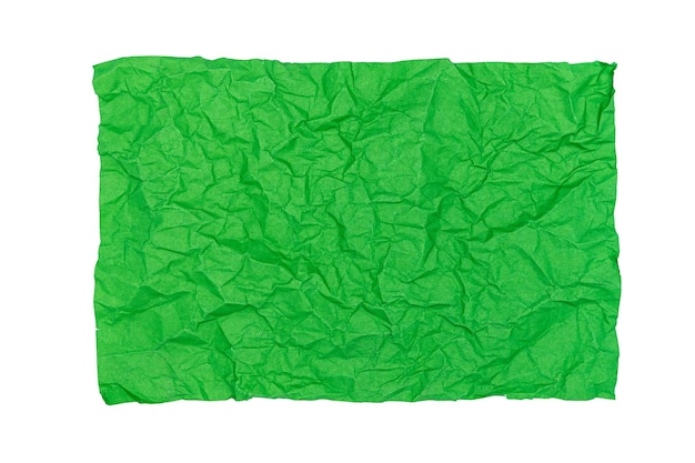 Sheet of green crumpled paper isolated on white