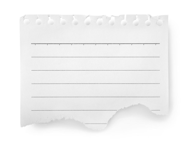 Sheet of lined paper isolated on white background