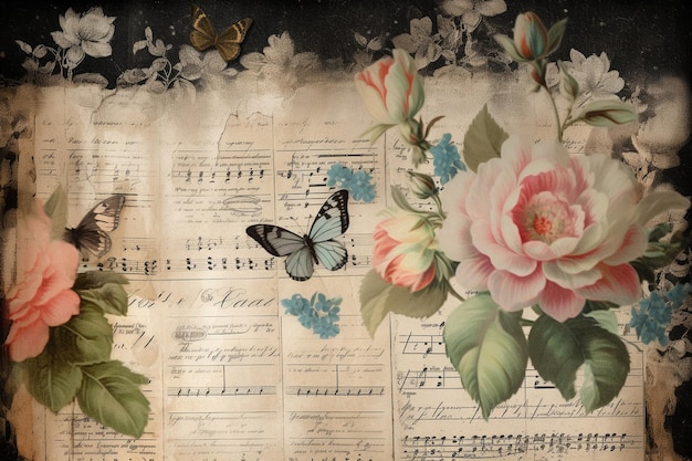 A sheet of music with a butterfly on it