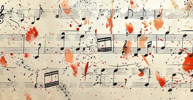 Photo a sheet of music with a red and black background with a lot of notes on it