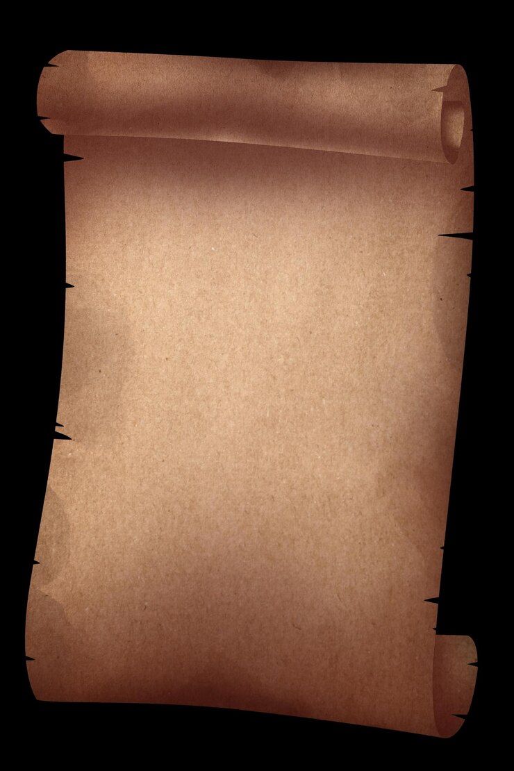 Photo sheet of old parchment scroll on black background space for design illustration