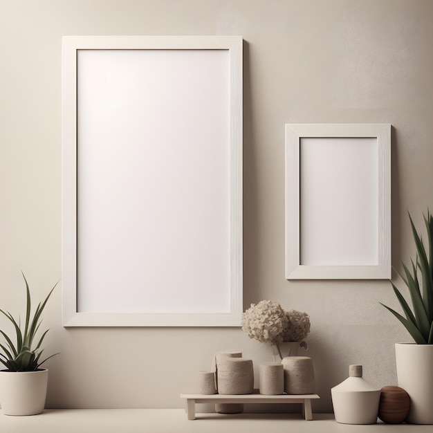 sheet of paper in a frame on the background of the interior and wall
